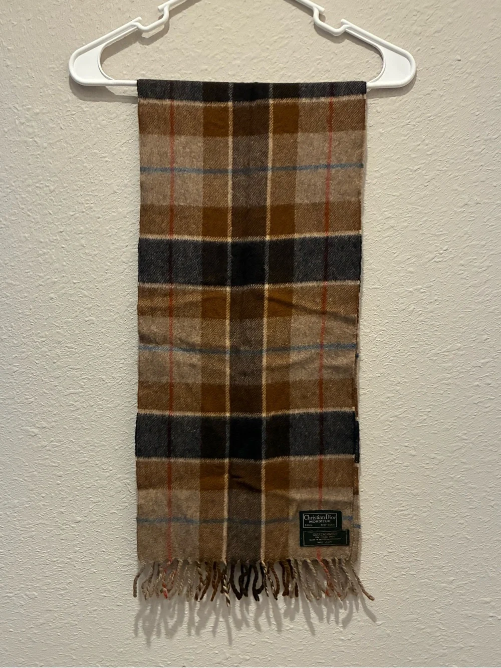 Vintage Christian Dior Monsieur plaid scarf 100% cashmere Western Germany